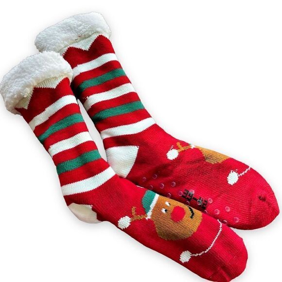 Fleece Lined Fuzzy Christmas Gripper Socks NWOT - Picture 1 of 11